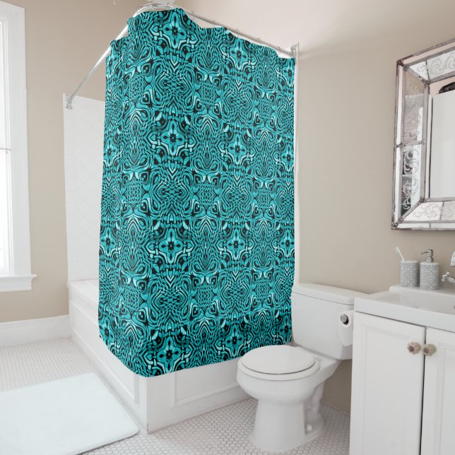 Trendy Turquoise Aquamarin Blue Tribal Art Duschvorhang (Beispiel)