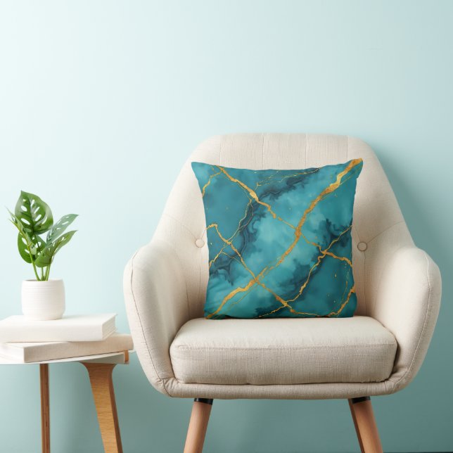 Trendy Turquoise Blue Gold Marmor Collection Kissen (Stuhl )