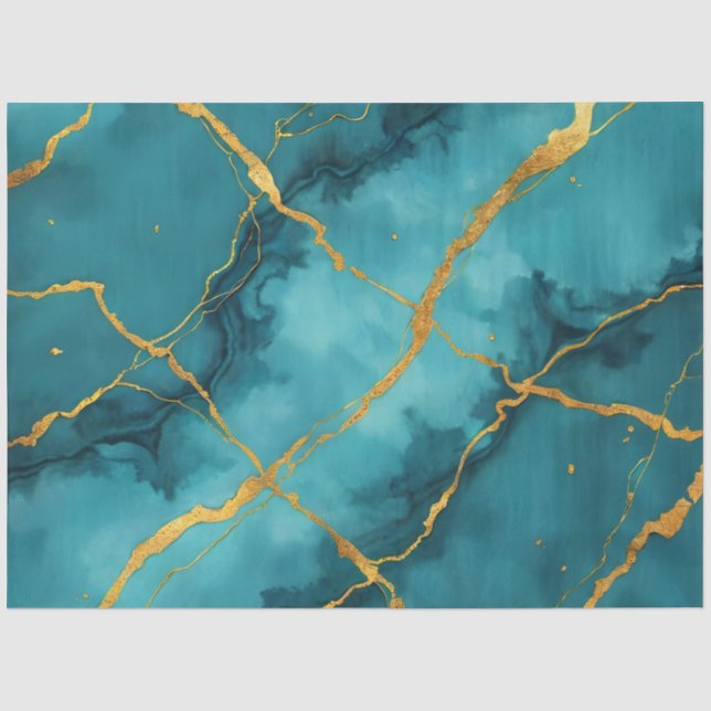 Trendy Turquoise Blue Gold Marmor Collection Seidenpapier (Vorderseite)
