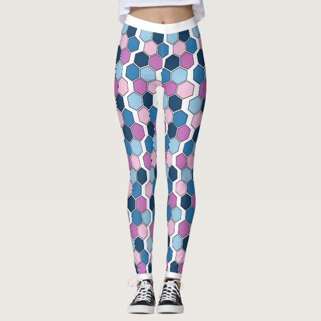 Trendy Twilight City Blue und Pink Hexagon Muster Leggings (Vorderseite)