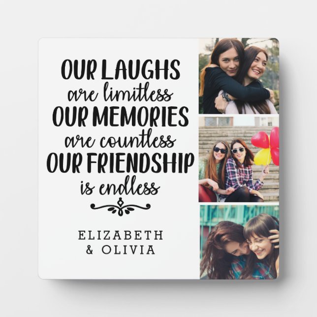 Trendy Typografie Best Friends Names Foto Collage Fotoplatte (Vorderseite)