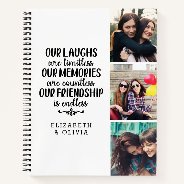 Trendy Typografie Best Friends Names Foto Collage Notizbuch (Vorderseite)