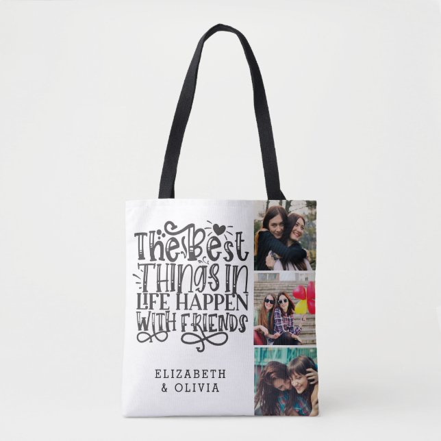 Trendy Typografie Best Friends Names Foto Collage Tasche (Vorderseite)