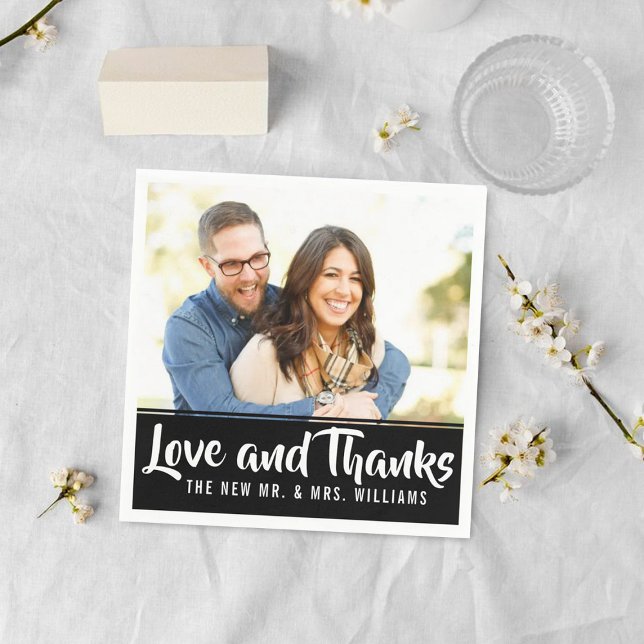 Trendy Typografie | Custom Foto Wedding Vielen Dan Serviette (Von Creator hochgeladen)