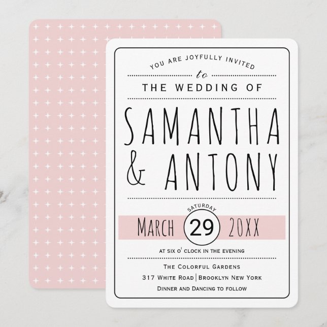 Trendy typografie rot rosa Hochzeitseinladung Einladung (Vorne/Hinten)
