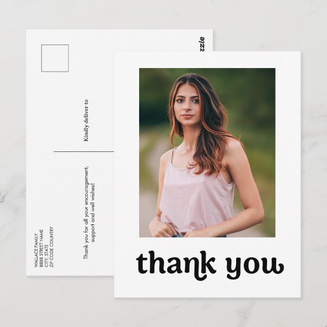 Trendy Typografy Abschluss Foto Vielen Dank Postkarte (Vorne/Hinten)