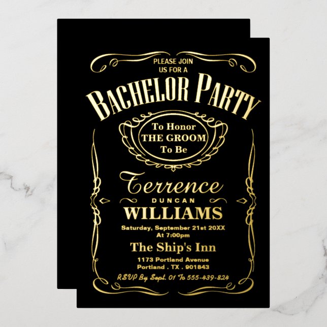 Trendy Typografy Bachelor Party Real Folieneinladung (Vorderseite/Rückseite)