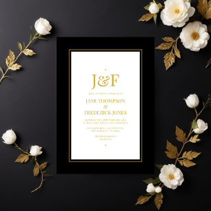 Trendy Typografy Black and Gold Wedding Einladung