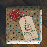 Trendy Typografy Christmas Tree Holiday Geschenkanhänger<br><div class="desc">Das Geschenk des Schenkens wird in dieser Urlaubssaison mit diesen einzigartigen und modernen Weihnachtsgeschenktafeln leicht gemacht. Das Design enthält ein festliches Typografie-Skript "We want You A Merry Christmas" im Stil eines Weihnachtsbaumes auf einem kraft-Effekt Hintergrund. Fügen Sie diese Geschenketiketten einfach mit Ihrer benutzerdefinierten Formulierung hinzu, indem Sie den Abschnitt "Diese...</div>