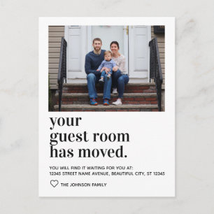 Trendy Typografy Guest Room Moved Foto Moving Ankündigungspostkarte