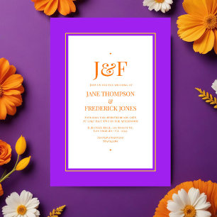 Trendy Typografy Lila, Orange & Yellow Wedding Einladung