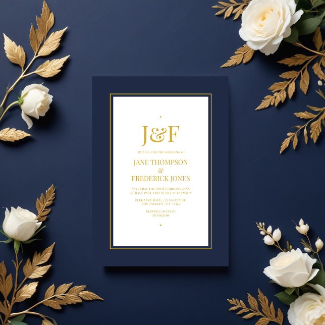 Trendy Typografy Navy und Gold Wedding Einladung (Trendy Typography Navy and Gold Wedding Invitation)