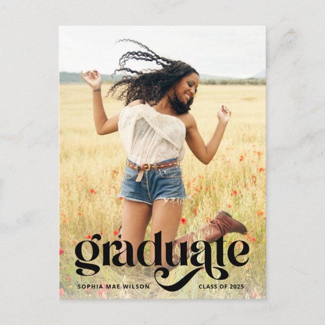 Trendy Typografy Overlay Foto Abschluss Postkarte (Vorderseite)