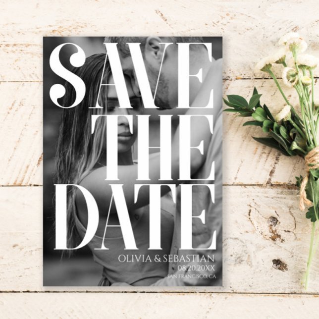 Trendy Typografy Overlay Text Foto Wedding Save The Date (Von Creator hochgeladen)