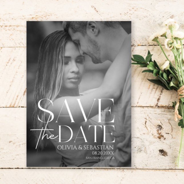 Trendy Typografy Overlay Text Foto Wedding Save The Date (Von Creator hochgeladen)