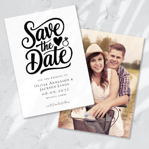 Trendy Typografy Ring Heart Wedding Foto Save The Date