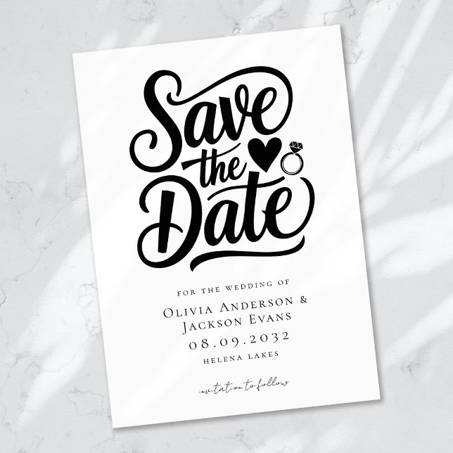 Trendy Typografy Ring Heart Wedding Save The Date (Von Creator hochgeladen)