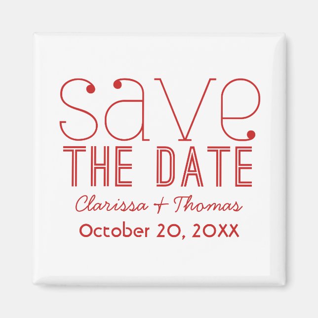 Trendy Typografy Save the Date Magnet, Red Magnet (Vorne)