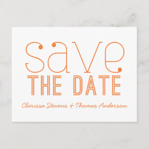 Trendy Typografy Save the Date Postcard, Orange Ankündigungspostkarte