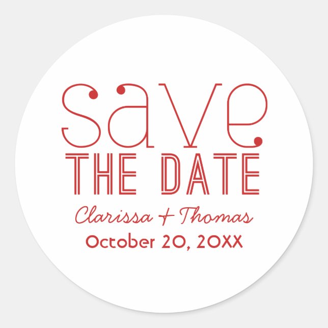 Trendy Typografy Save the Date Stickers, Rot Runder Aufkleber (Vorderseite)