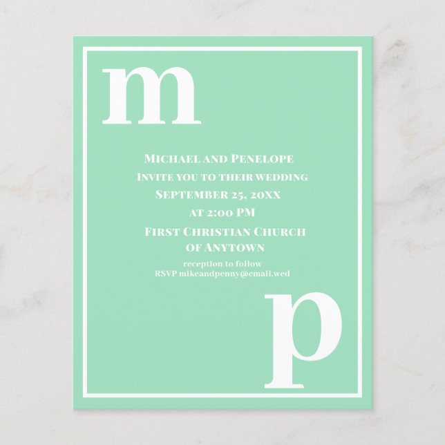 Trendy Typografy Seafoam Green Budget Wedding Flyer (Vorne)