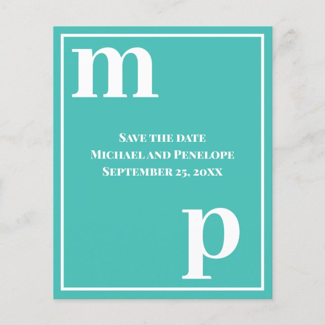 Trendy Typografy Türkise Budget Save the Date Flyer (Vorne)