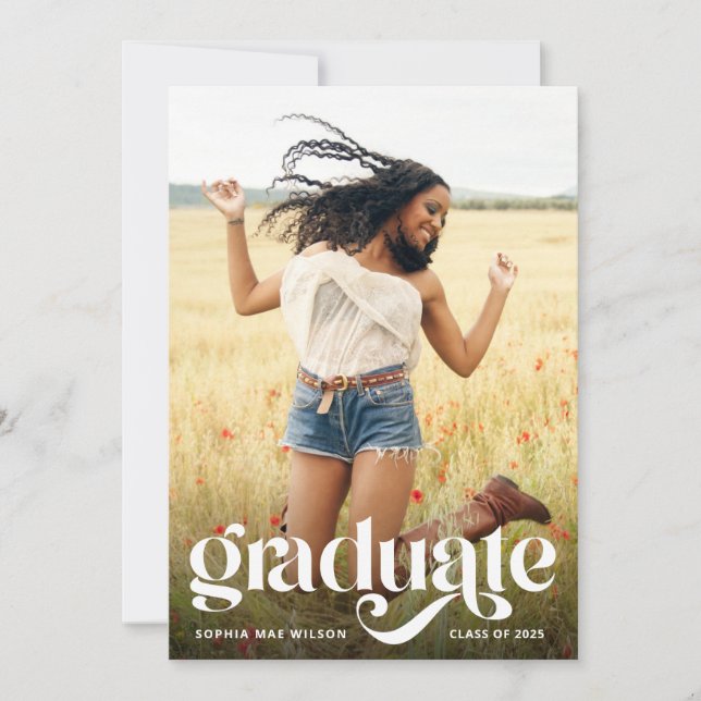 Trendy Typografy White Overlay Foto Grad Party Einladung (Vorderseite)