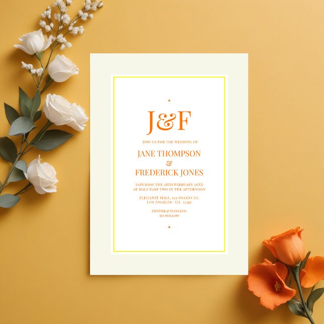 Trendy Typografy Yellow, Orange und Ivory Wedding Einladung (Trendy Typography Yellow, Orange and Ivory Wedding Invitation)