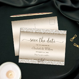 Trendy Typography Champagne Wedding Save the Date Ankündigungspostkarte