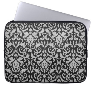 Trendy u. Mod-schwarze graue Damast-Laptop-Hülse Laptopschutzhülle