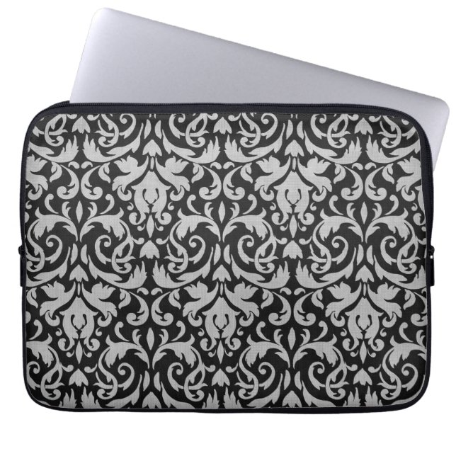 Trendy u. Mod-schwarze graue Damast-Laptop-Hülse Laptopschutzhülle (Vorderseite)