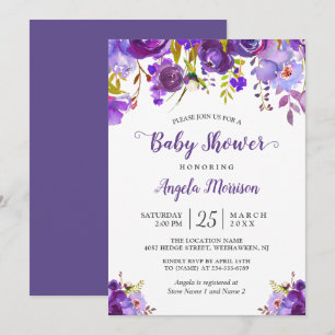 Trendy Ultra Violet Lila Floral Baby Dusche Einladung