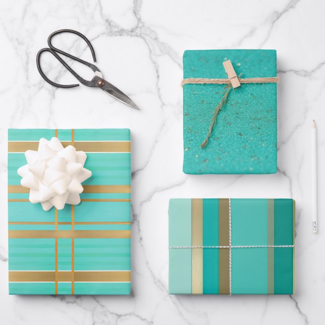Trendy und Chic Blue und Gold ausgezeichnet Geschenkpapier Set (Vorderseite)
