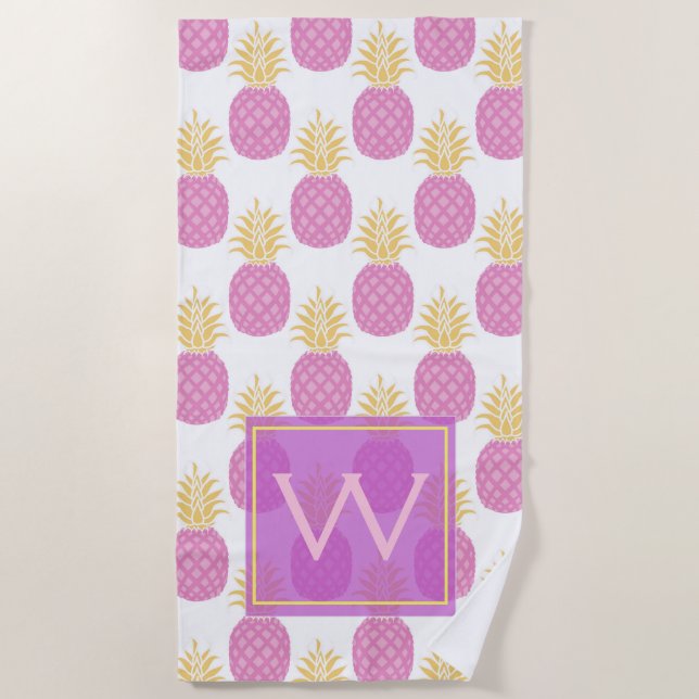 Trendy und lila, tropische Ananas Strandtuch (Vorderseite)