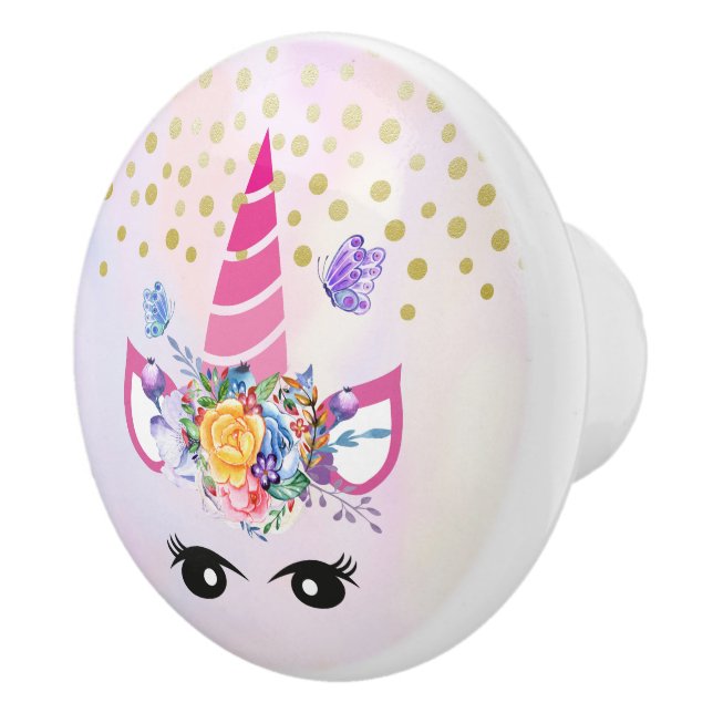 Trendy Unicorn mit Blume Butterflies & Confetti Keramikknauf (Rechts)