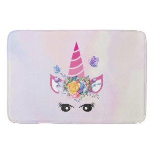 Trendy Unicorn mit Blumenkronen und Schmetterlinge Badematte