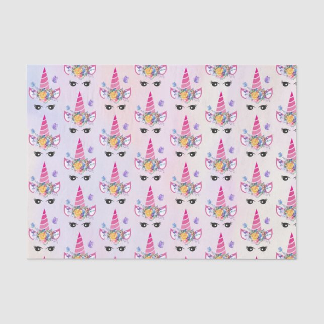 Trendy Unicorn mit Blumenkronen und Schmetterlinge Seidenpapier (Vorderseite)