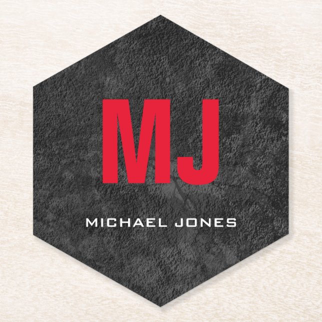 Trendy unique grey red monogram your name untersetzer (Vorderseite)