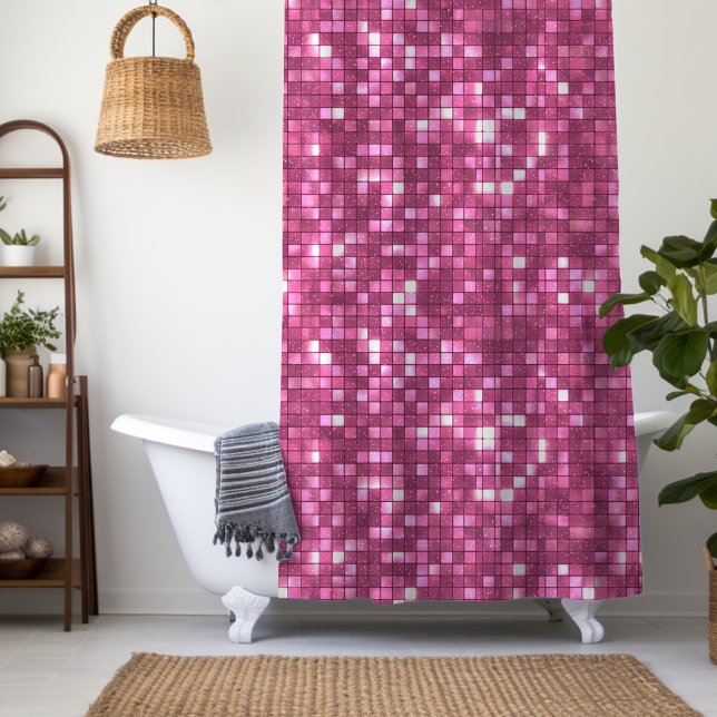 Trendy Valentine Hot Pink Disco Style Square Duschvorhang (Von Creator hochgeladen)