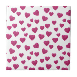 Trendy Valentine Pink Glitter Hearts on White Fliese