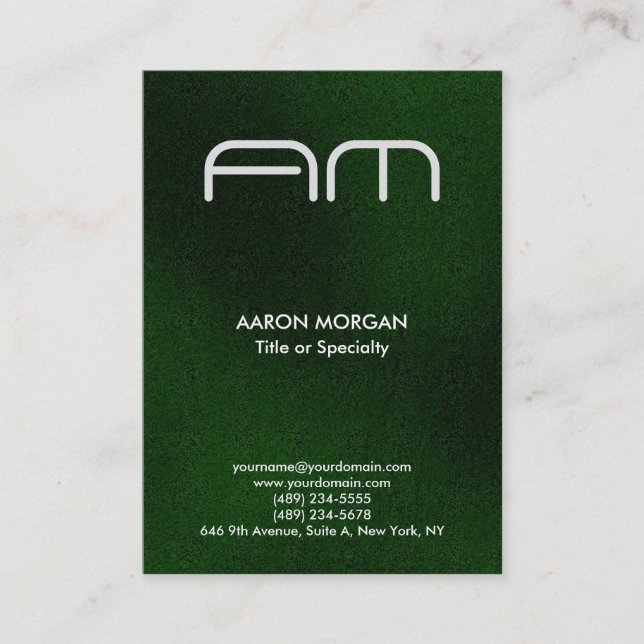 Trendy Vertical Modern Monogram Green Visitenkarte (Vorderseite)