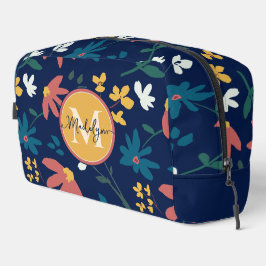 Trendy Vibrany Floral Pattern auf Blue Monogram Waschbeutel