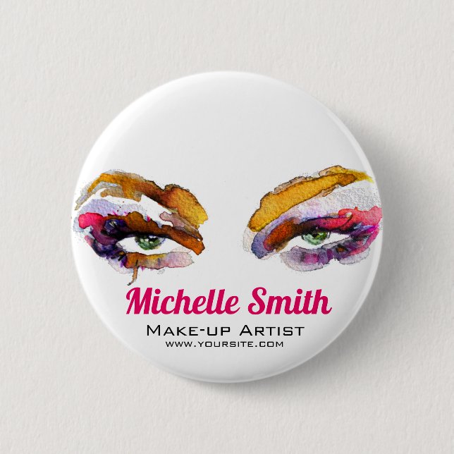 Trendy Vibrany Watercolor Eye Makeup Artist Button (Vorderseite)