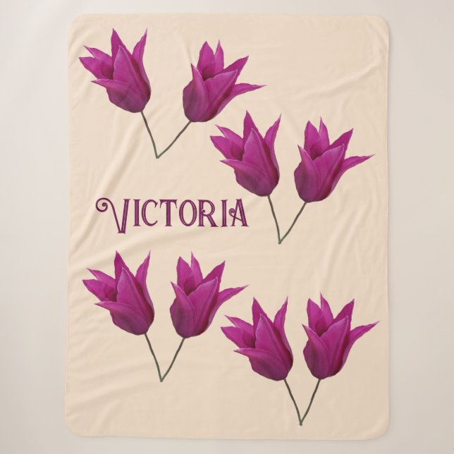 Trendy Victoria Name Pink Tulpe Blume Decke Sherpadecke (Vorderseite)