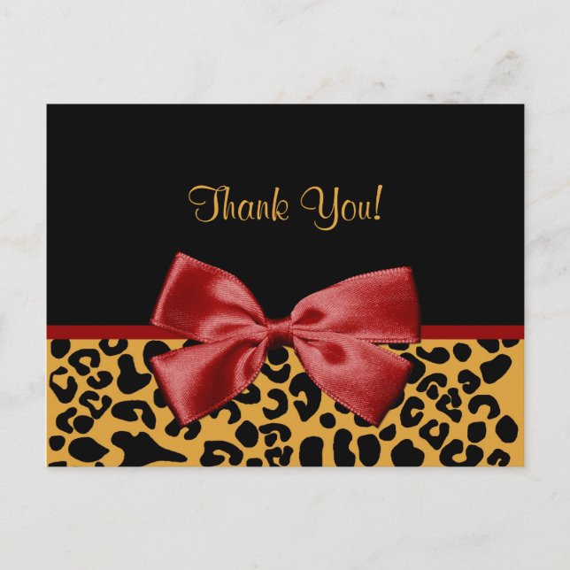 Trendy Vielen Dank Black and Gold Leopard Red Ribb Postkarte (Vorderseite)