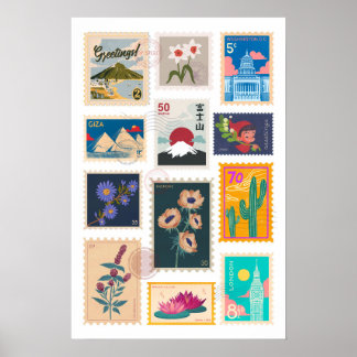 Trendy Vintag Postal Briefmarke Collection Poster