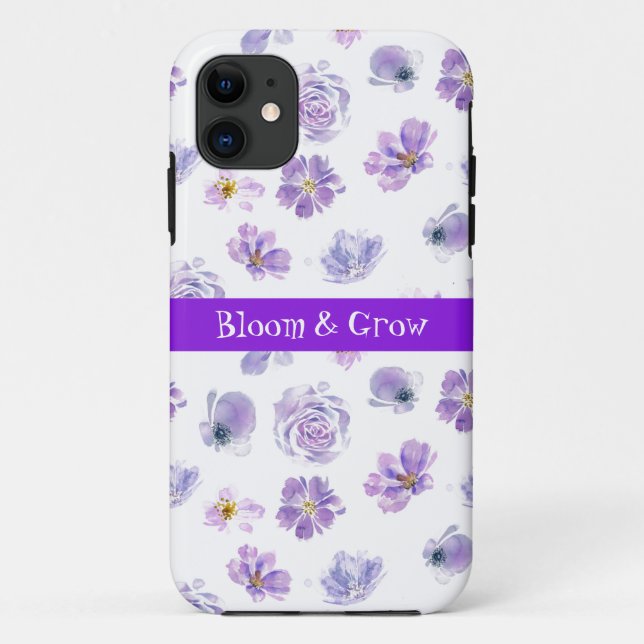 Trendy violette Blumen Muster iPhone Case (Rückseite)