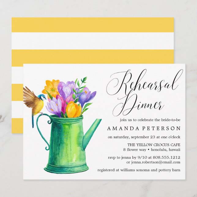 Trendy Watercolor Blume Hochzeit Probe Dinner Einladung (Vorne/Hinten)