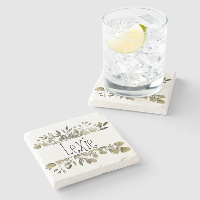 Trendy Watercolor Botanical Steinuntersetzer (Seitenansicht)