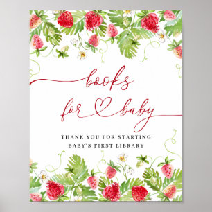 Trendy Watercolor Erdbeerbücher für Babydusche Poster